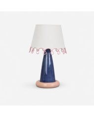 Franse vintage tafellamp met bruine stoffen kap HL4369
