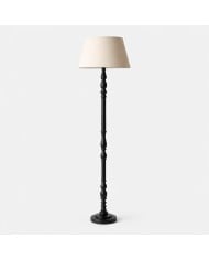 Sculptural Wood Floor Lamp with Patterned Fabric Drum Shade HL4459