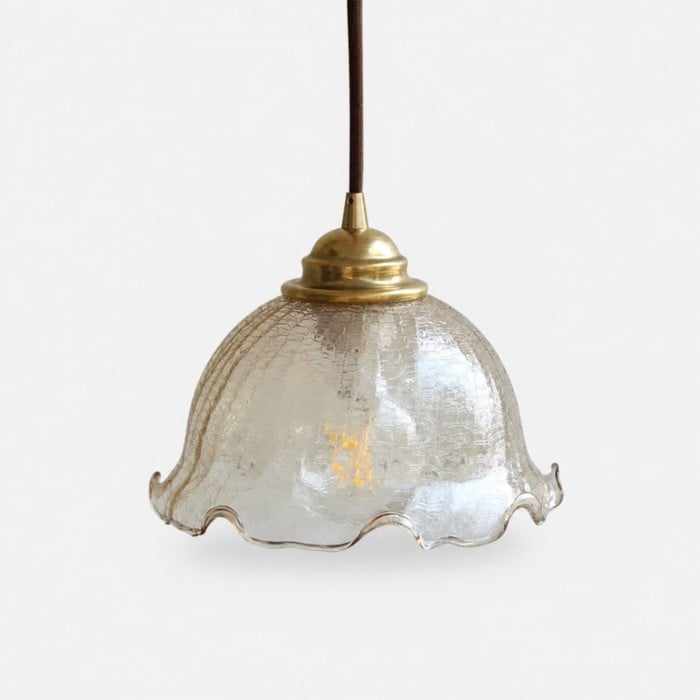 Suspension vintage en laiton avec abat-jour en verre thé HL4289
