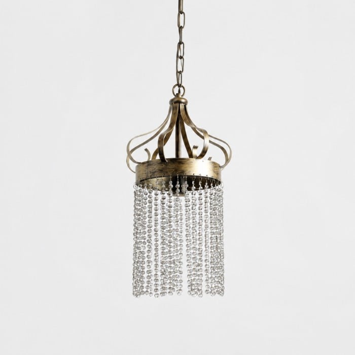Suspension cylindrique en cristal vintage avec couronne en fer HL4351