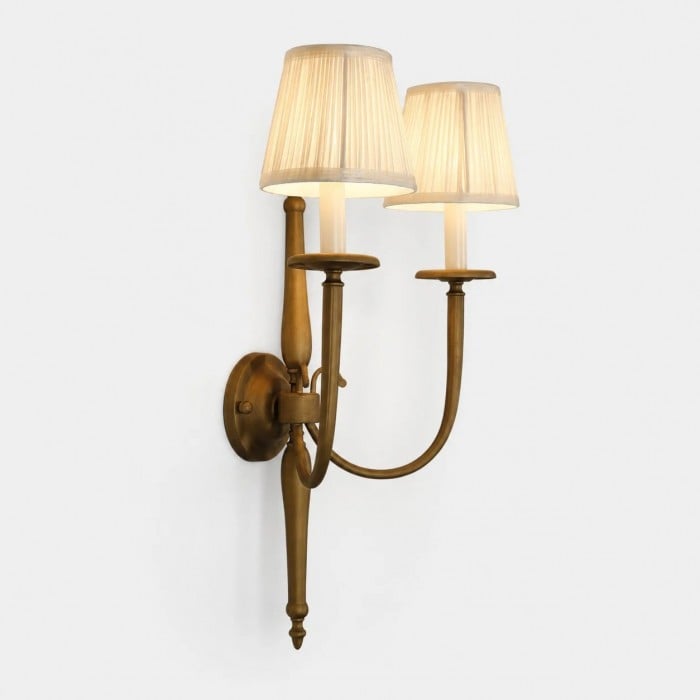 Aplique de pared doble vintage con pantallas plisadas color crema HL4294