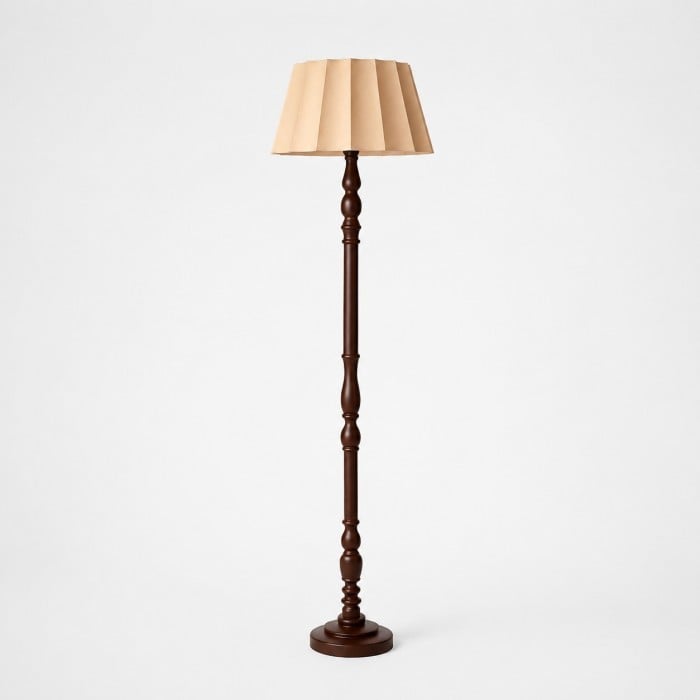 Vintage Fabric Shade Floor Lamp with Turned Wood Base HL4448