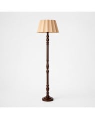 Vintage Pleated Fabric Floor Lamp with Sculpted Wood-Tone Stand HL4468