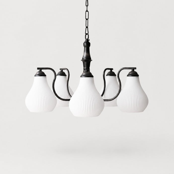 Lampadario vintage a cinque teste in vetro HL4336