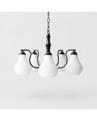Lampadario francese vintage in vetro ondulato HL4373