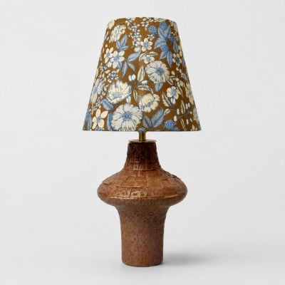 Vintage keramische tafellamp met bloemenmotief en stoffen kap in Liberty-stijl HL4457