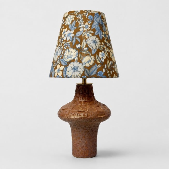 Vintage keramische tafellamp met bloemenmotief en stoffen kap in Liberty-stijl HL4457