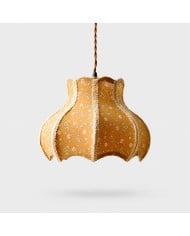 Suspension en tissu plissé avec rosace en bois HL4436