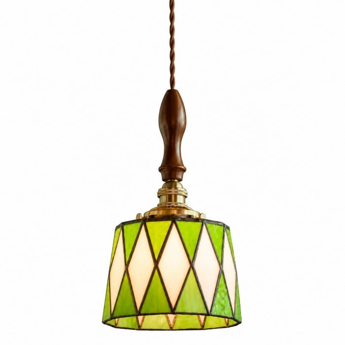 Vintage groene hanglamp met gebrandschilderd glas HL4493