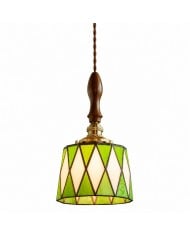 Groene glazen hanglamp met warm metalen beslag HL4509