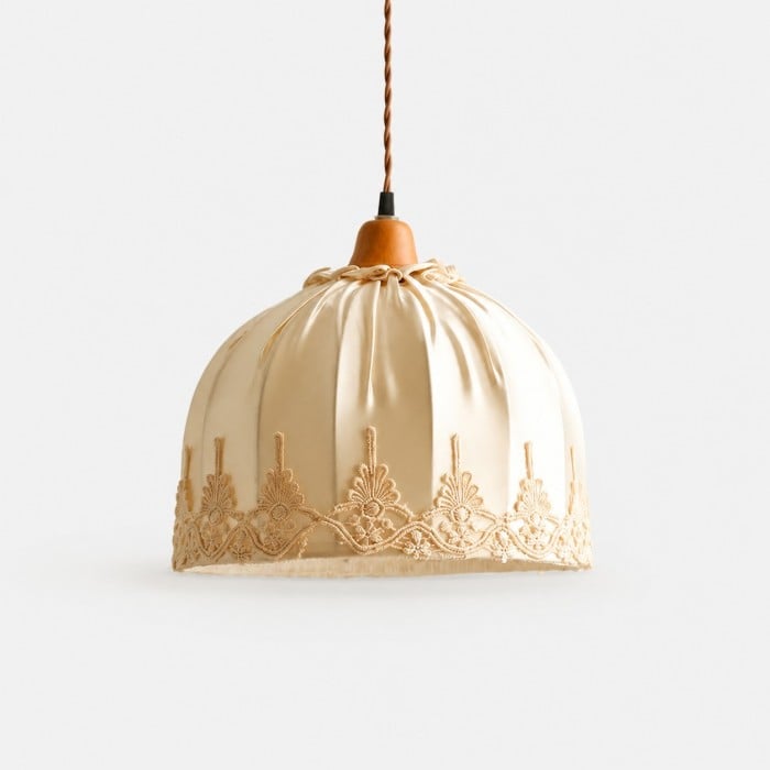 Vintage hanglamp van kantstof met houten plafondplaat HL4327
