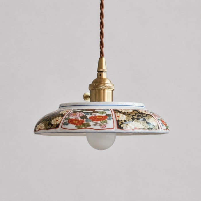 Vintage Painted Ceramic Teahouse Pendant Light HL4540