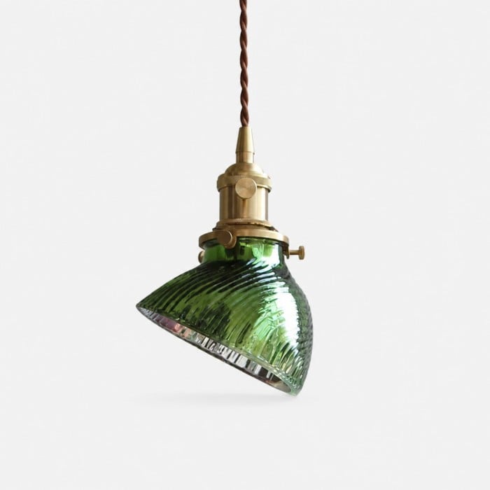 Vintage Ribbed Glass and Brass Mini Pendant Light HL4283