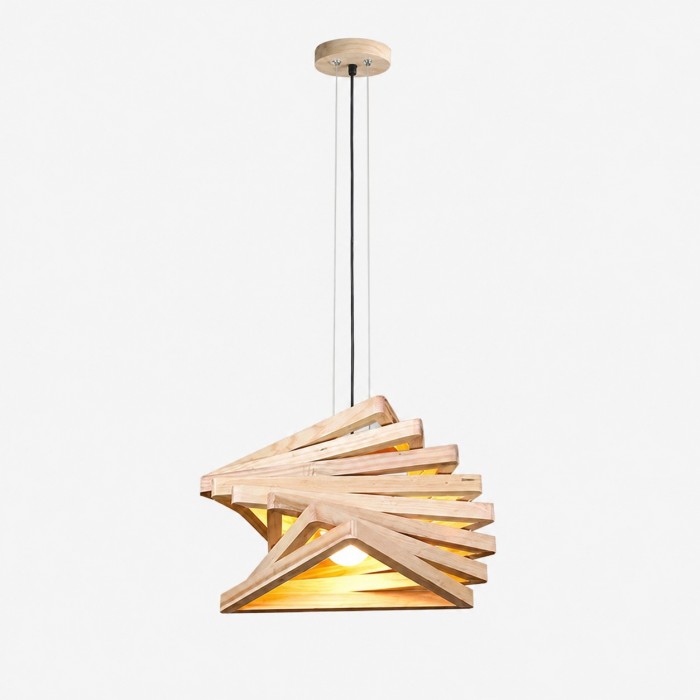 Vintage-Hängeleuchte aus Holz mit Lattenmuster HL4297