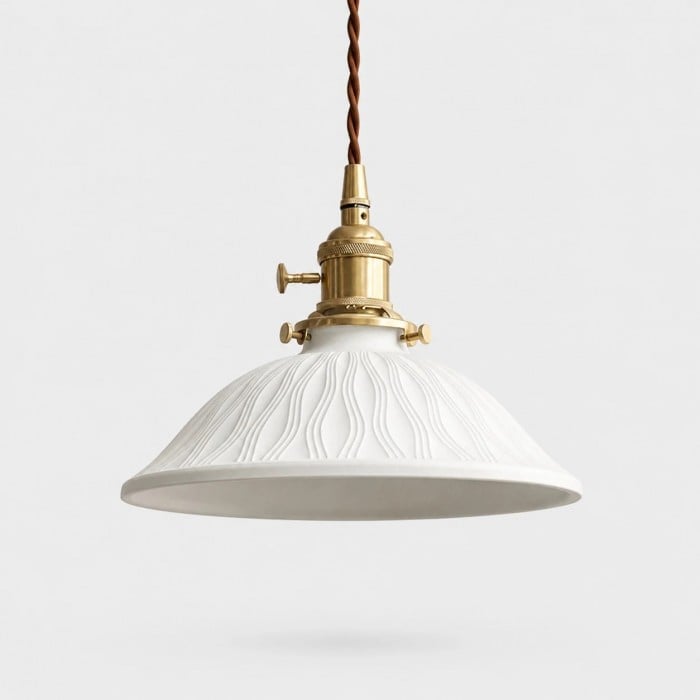 Lampada a sospensione vintage in ceramica bianca traslucida HL4522