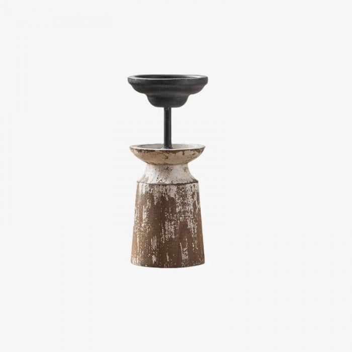 Wabi-Sabi kaarsenhouder van verweerd hout en ijzer HL4599