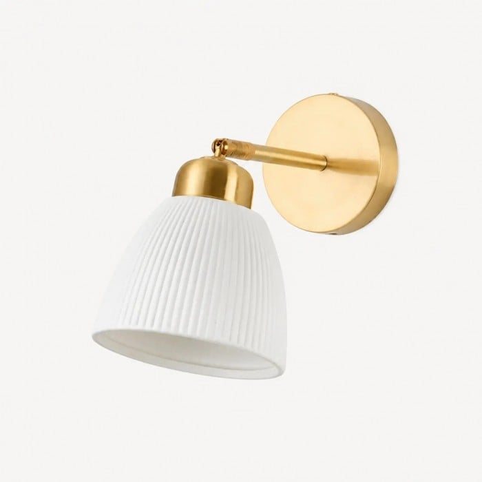 Verstelbare wandlamp HL4259 van wit keramiek en messing