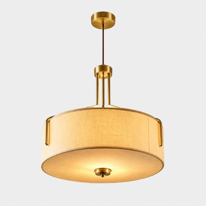 Hanglamp met LED-verlichting in trommelvorm van geweven stof met metalen frame HL4359