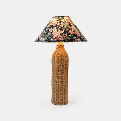 Geweven rotan tafellamp met lampenkap in botanisch vogelmotief HL4527