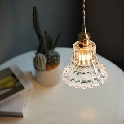 Antyczna lampa wisząca z przezroczystego szkła żebrowanego HL48 Antyczna lampa wisząca z przezroczystego szkła żebrowanego HL48