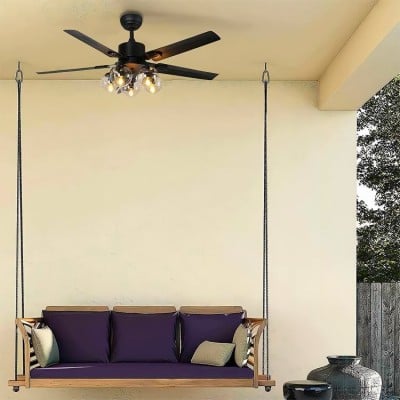 Modern Wooden Glass Fan Ceiling Light HL52 Modern Wooden Glass Fan Ceiling Light HL52