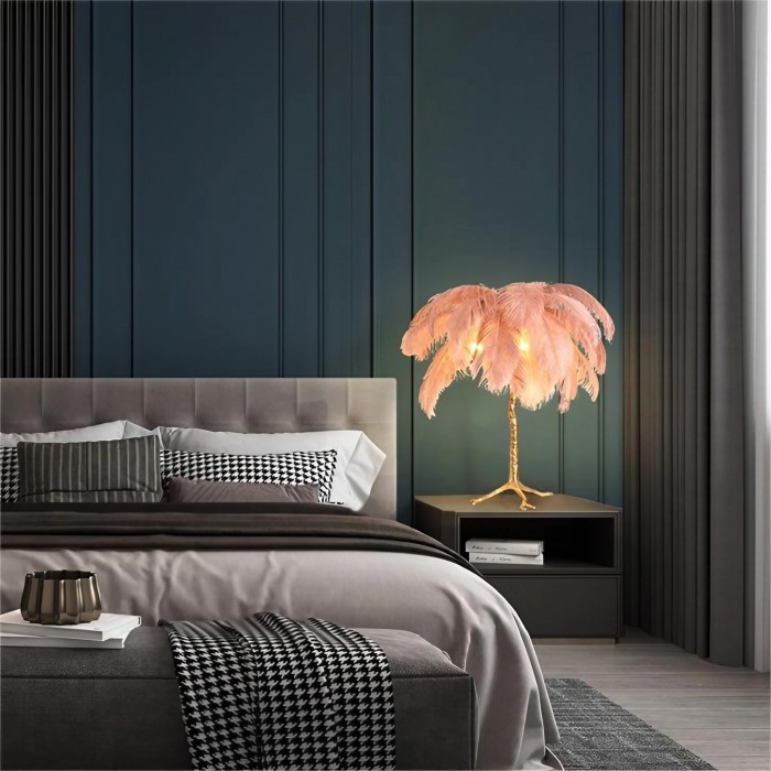 Lampe de Table en Plumes d'autruche LED Plume légère en métal en Fer forgé  Lampe déco Chambre Salon G4 * 5 (Source de lumière) 19,68 Pouces * 17,71