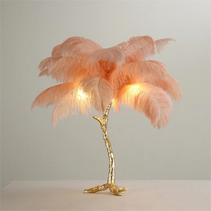 Lampe de Table en Plumes d'autruche LED Plume légère en métal en Fer forgé  Lampe déco Chambre Salon G4 * 5 (Source de lumière) 19,68 Pouces * 17,71