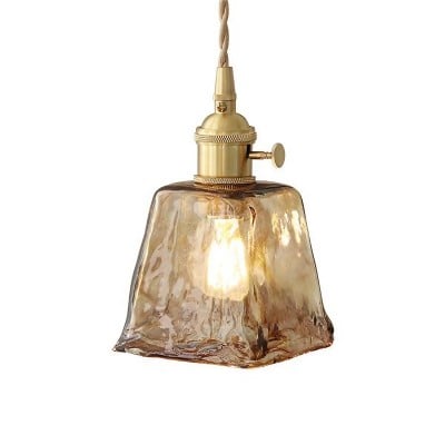 Retro handgemaakte onregelmatige amberkleurige glazen hanglamp HL64