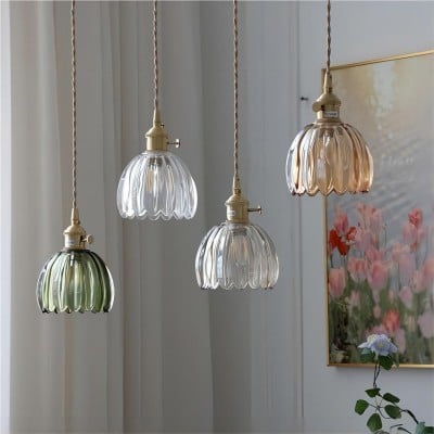 Retro Copper Glass Flower Petal Pendant Lamp HL90 Retro Copper Glass Flower Petal Pendant Lamp HL90