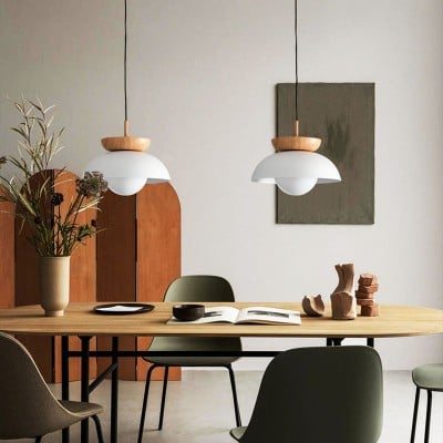 Lampe à suspension nordique en bois semi-orbe HL100 Lampe à suspension nordique en bois semi-orbe HL100