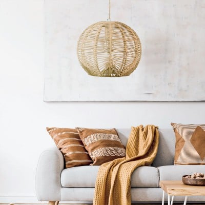 Lampe à suspension en rotin orb tissé naturel HL163 Lampe à suspension en rotin orb tissé naturel HL163