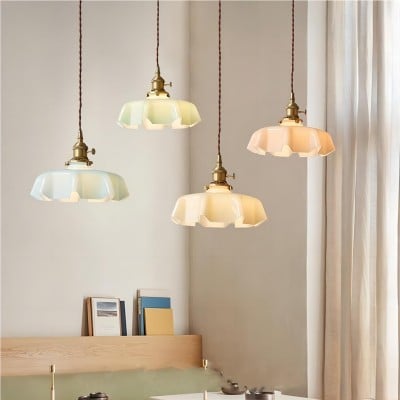 Lampe à suspension rétro en verre fleur crème HL183 Lampe à suspension rétro en verre fleur crème HL183
