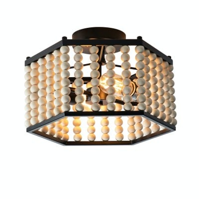 Rustic Hexagonal Wood Bead Ceiling Light HL248
