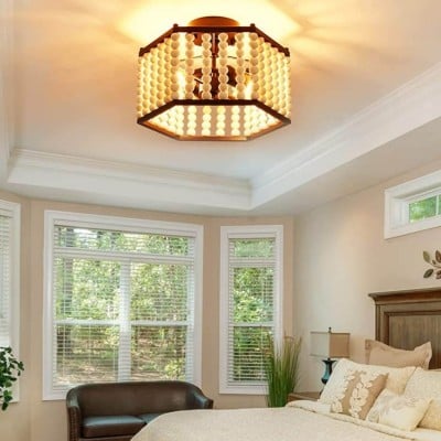 Rustic Hexagonal Wood Bead Ceiling Light HL248