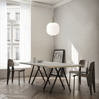Lámpara colgante moderna de cristal opalino con forma de orbe HL276 Lámpara colgante moderna de cristal opalino con forma de orbe HL276