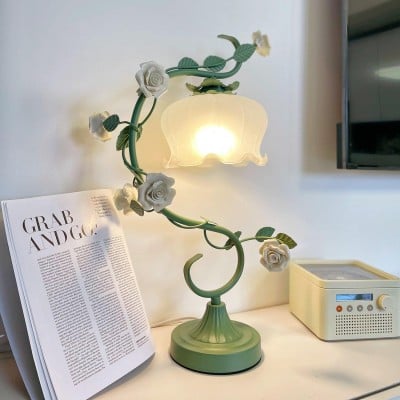 Green Pink White Rose Flower Table Lamp HL767