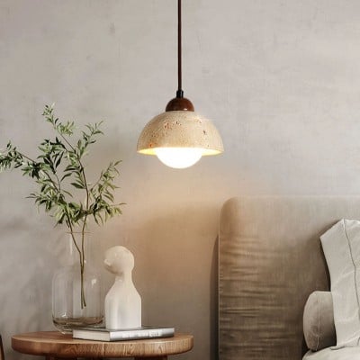 Traditional Japanese Travertine Wood Pendant Lamp