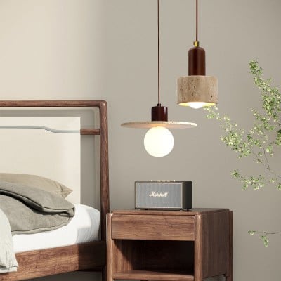Traditional Japanese Travertine Wood Pendant Lamp HL869 Traditional Japanese Travertine Wood Pendant Lamp HL869