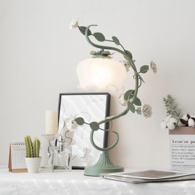 Green Pink White Rose Flower Table Lamp HL767
