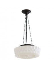 Kronleuchter mit zylindrischem Schirm aus Eisen und Glas Kronleuchter mit zylindrischem Schirm aus Eisen und Glas