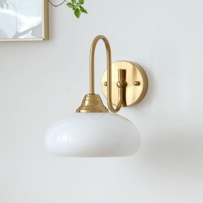 Bauhaus Wind Cream Glazen Kap Metalen Gebogen Paal Wandlamp HL958