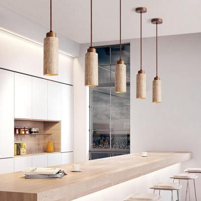 Lámpara colgante de piedra y madera maciza Wabi Sabi HL971