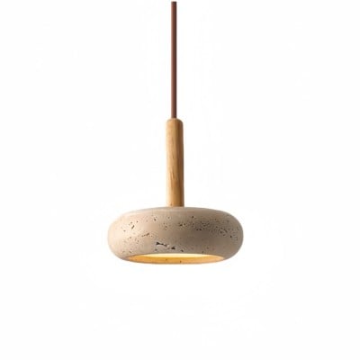 Traditionele Japanse ronde houten travertijn hanglamp HL934