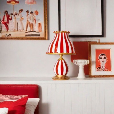 Circus Table Lamp - Red And White Stripes Metal Design HL1048 Circus Table Lamp - Red And White Stripes Metal Design HL1048