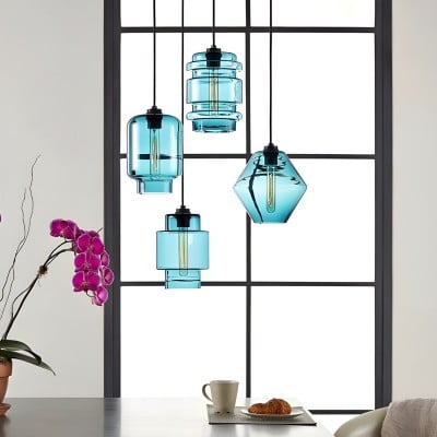 Crystalline Series Pendant Light - Blown Glass Multi Colored Glass Pendant Lamp HL1056
