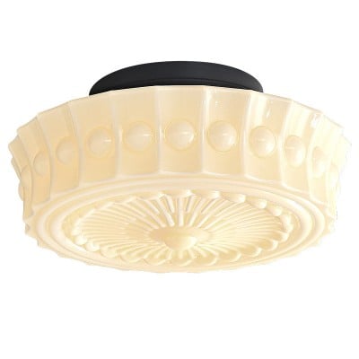 Traditionell vintage rund mönster glasjärn LED-taklampa halvinfälld för sovrum HL1058