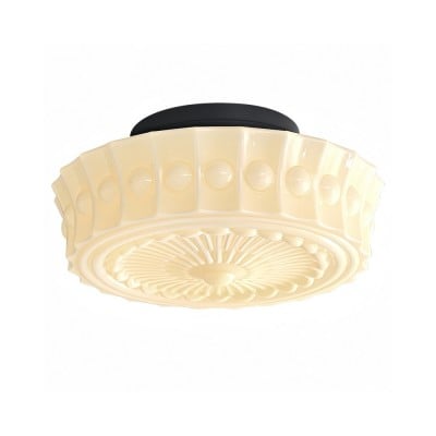 Traditionell vintage rund mönster glasjärn LED-taklampa halvinfälld för sovrum HL1058