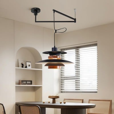 Meerlaagse houtnerf hanglamp met zwenkarm HL1088