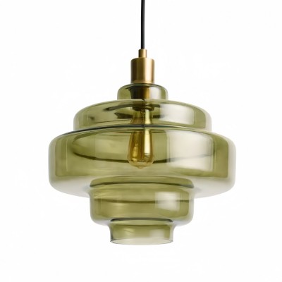 Vintage Green Glass Pendant Light - Tiered Art Deco Bar Light HL1064