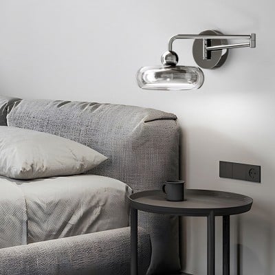 Moderne Scandinavische ronde glazen wandlamp met wiparm en LED-verlichting HL1106